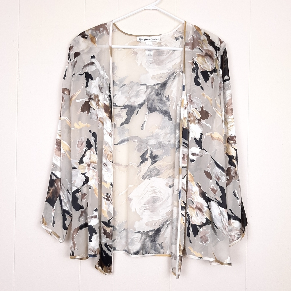 Aliki Yamani Creations sheer silk floral cardigan satin flowy artsy ethereal